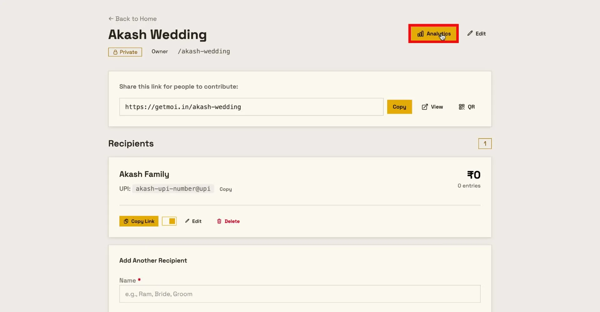View analytics from the navigation bar